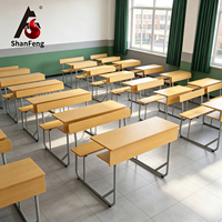 Chaises et tables d'école double places personnalisables pour adolescents, en MDF 18 mm, ensemble bureau et banc en bois pour étudiants
