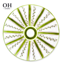 Offre Spéciale – Ensemble de 100 Assiettes de Présentation et Assiettes Plates en Porcelaine Fine, Vert Rayé Vintage, Écologiques et Personnalisables, Idéal pour Mariages