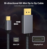 Câble tressé MiniDP vers MiniDP 8K Haute Définition Mâle-Mâle avec garantie de 12 mois pour moniteur et ordinateur portable