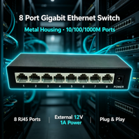 Switch de Red Gigabit Fast Ethernet de 8 Puertos, 10/100/1000Mbps, Carcasa Metálica, Escritorio, Plug and Play, Hogar, Oficina, Cámara IP, 16G QoS