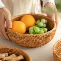 Handgeweven rotan opbergmanden Natuurlijk riet Milieuvriendelijk Herbruikbaar Opvouwbaar ontwerp Fruitkommen Keukenorganizer Bakken Snacks