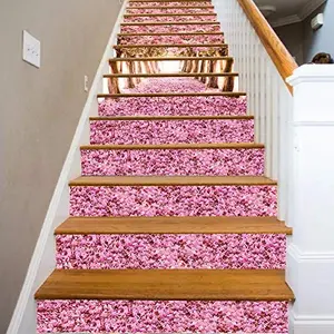 Removable Staircase Stickers For Wedding Home Restaurant Decals 3D Romantic Pink Cherry Flowers Self-Adhesive Stair Stickers
