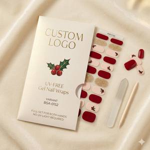 Bandes de vernis à ongles semi-durcis en gel motif houx de Noël avec accents de baies rouges, autocollants à ongles en gel sans UV, bandes de <span class=keywords><strong>manucure</strong></span> OEM ODM en gros - Product Image 1