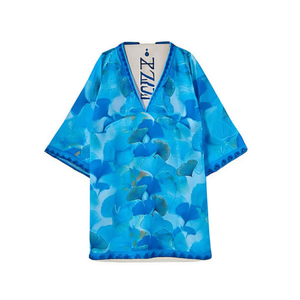 Vestido de Playa con Mangas Medias y Estampado de Hojas de Ginkgo, 88x54cm, Ropa de Baño, Ropa Exterior - Product Image 2