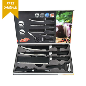 Muestra gratis 6 uds. Juego de cuchillos de Chef recubiertos de cerámica de acero inoxidable Santoku Messer japonés alemán cuchillo de cocina de acero en estuche - Product Image 1