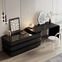 Ensemble coiffeuse moderne en bois massif avec miroir LED, coins arrondis personnalisés, 6 tiroirs, bande lumineuse intégrée, multi-usages