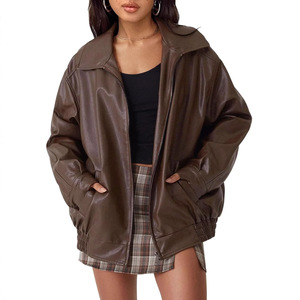 2025 femmes surdimensionné moto motard manteau Faux <span class=keywords><strong>cuir</strong></span> coupe-vent <span class=keywords><strong>veste</strong></span> pour automne tenues grande taille vêtements de mode - Product Image 2