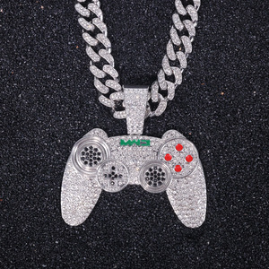 Bijoux en laiton Hiphop avec pendentif complet de console de jeu <span class=keywords><strong>Moissanite</strong></span> chaîne cubaine rétro adaptée aux unisexes avec un style unique - Product Image 4