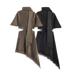 SHENZHU 2026 Primavera/Verano Nuevo Vestido Casual Elegante <span class=keywords><strong>de</strong></span> <span class=keywords><strong>Manga</strong></span> <span class=keywords><strong>Corta</strong></span> con Cuello Mao y Detalles <span class=keywords><strong>de</strong></span> Patchwork con Cintura Ahuecada Sexy 5919041 - Product Image 1