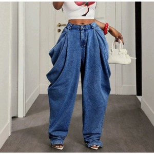 Nuovi Jeans Larghi da Donna Autunno 2026, Stile Retrò, Gamba Larga, Vita Alta, Denim Blu Lavato, Design Drappeggiato e Comodo, Stile Street - Product Image 1