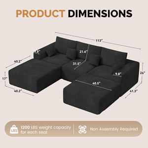 Sofá Cama Modular Moderno en Forma de L de Pana, Combinación Libre, Sin Montaje, Almohadas Extraíbles, Ergonómico, Relleno de Esponja para Salón - Product Image 6