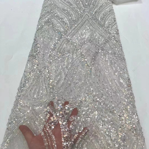 Gorgeous Style <strong>Net</strong> and Bead <strong>Sequin</strong> Tulle Lace <strong>Fabrics</strong> With <strong>Sequins</strong> for Wedding Dress - Product Image 2