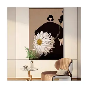 Pôster moderno de flores brancas para meninas, arte em tela para parede, pintura em tela para sala de estar, quarto, sala de jantar, spa, colorido e marrom