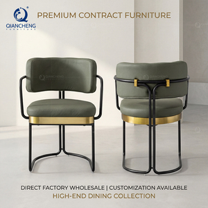 Fauteuils en métal personnalisés pour café, restaurant, salle à manger, avec assise en cuir ou en tissu et coussin - Product Image 1