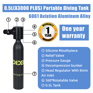 DIDEEP EU DOT CE Certified 0.5L Aviation Aluminum Alloy Scuba Tank | High Pressure 300Bar Air Diving/Snorkeling/Spearfishing - Product Image 5