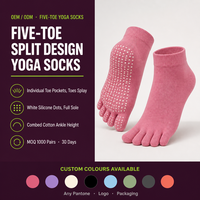 Chaussettes de yoga OEM pour femmes à bout fendu, antidérapantes, en coton peigné, avec semelle intégrale en silicone