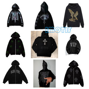 Set di felpe con cappuccio e pantaloni della tuta in cotone 100% personalizzato con motivo scheletro di strass ricamato e perline - Product Image 6