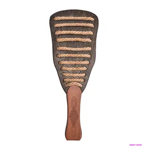 BDSM Antique wooden handle tied with Leather hemp rope paddle sex toys hand pat spanking paddle whip for sex games