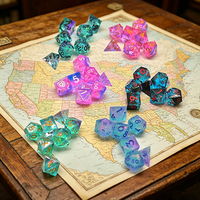 Ensemble de dés polyédriques en résine dégradé rose-bleu irisé, transparents, polis à la main, pour jeux de rôle
