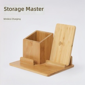 Support de téléphone sans fil en bambou, organiseur de bureau, porte-stylos avec boîte de rangement pour la maison et le bureau - Product Image 5