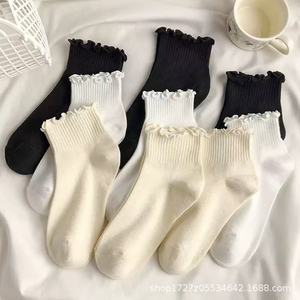 Women's Cotton Ankle <b>Socks</b> Solid Color Anti Bacterial Ruffled Top Spring Summer Casual <b>Socks</b> - Product Image 4
