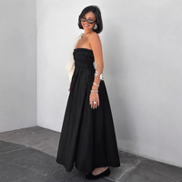 Robe trapèze noire sans bretelles anti-plis effet illusion taille haute pour femme, style européen et américain, idéale pour l'été et le quotidien
