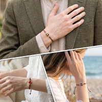 Bracelet artisanal en pierres semi-précieuses naturelles, double face, coupe rose, avec cordon ciré, idéal pour un cadeau - Vente flash