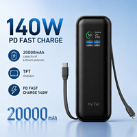 Nouvelle tendance : Batterie externe portable ali 20000 mAh 140W avec câble Type-C intégré, écran TFT, charge rapide, idéale pour les voyages et personnalisable avec logo (échantillon)