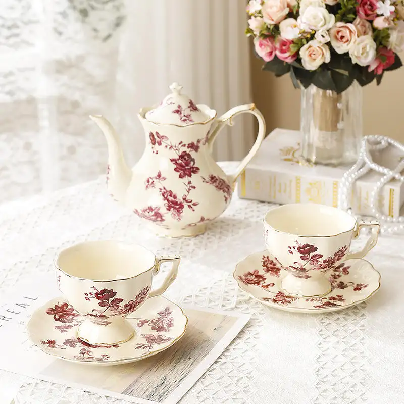 Factory Direct Orchid Coffee Cup Pot Set Bone China Material Coffee Cup