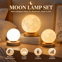 Lampe de table LED rotative à base en bois, prix d'usine, lumière lunaire, contrôle de trois couleurs, décoration pour salle de jeux, chambre d'enfant, chambre à coucher