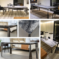 Ensemble de 6 chaises de salle à manger en métal sur mesure, design moderne nordique italien, finition gris brillant, base en marbre