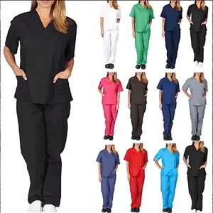 Pantalon empilé en spandex extensible dans les 4 sens de haute qualité personnalisé costume de gommage d'infirmières uniformes d'hospitalité jogger ensembles de gommage pour femmes uniformes