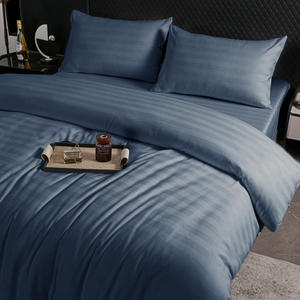 Juego de Ropa de <span class=keywords><strong>Cama</strong></span> de Lujo con Rayas de Satén - Sábanas de Calidad Hotelera en Azul Oscuro, Tamaño Personalizado, Servicio OEM/ODM Disponible - Product Image 6
