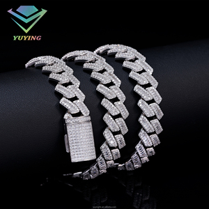 Cadena cubana baguette de 13 mm con diamantes de moissanita VVS, diseño de moda, pasa el test de diamantes, chapado en oro sobre plata de ley 925, estilo hip hop para hombre. - Product Image 3