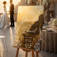 Panneau de bienvenue de luxe pour mariage en acrylique, imprimé UV, personnalisé pour l'entrée de la cérémonie de mariage, tableau blanc givré noir