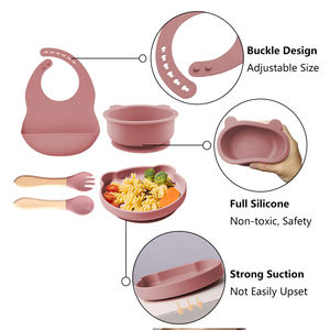 5 PCS BPA gratis cuchara <span class=keywords><strong>para</strong></span> niños pequeños y conjuntos <span class=keywords><strong>de</strong></span> tenedor Bib ajustable, antideslizante en forma <span class=keywords><strong>de</strong></span> oso platos y cuenc - Product Image 3