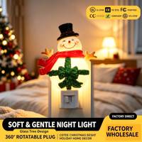 Veilleuse LED contemporaine en plastique ABS, motif Bonhomme de neige de Noël, à brancher, éclairage décoratif, contrôle par bouton/poussoir, lumière douce et chaude, pour bureau