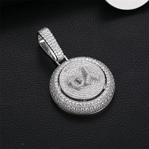 Pendentif rotatif personnalisé, pendentif lettre rotatif, chaîne, collier rond personnalisé glacé, pendentif lettre hip hop - Product Image 2