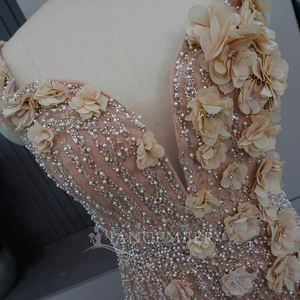 Jancember LSMH07セクシースパゲッティストラップシャンパンスリットイブニングプロムス花付き - Product Image 5