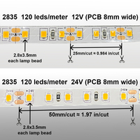 Prix ​​de gros IP20 Éclairage intérieur 12V 24V Flexible 2835 SMD Bande lumineuse blanche Couleur unique Mode continu Ruban LED