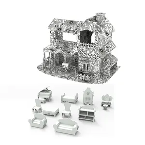 Cardboard Double Storey Villa Model 3D Fantasy Villa Puzzle For Children