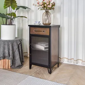 Yeni tasarım vintage sanayi mobilya küçük oturma odası mutfak metal depolama dolabı ile cam kapi