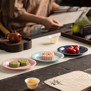 Assiette ronde en céramique chinoise pour thé et en-cas, style zen, en porcelaine, pour fruits et desserts, pour la maison, le salon ou les réceptions. - Product Image 4