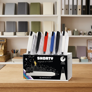 Bolígrafo de punta redonda de 0.7 mm, no borrable, personalizado, novedoso, con clip negro, promocional, de plástico, marca Shorty Italy, para oficina y escuela - Product Image 3