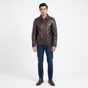 Wholesale Price Men's Casual Coated Genuine Leather <b>Jacket</b> High Quality Vintage Hooded Stand Collar Fashionable for Men - Product Image 1
