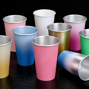 Gobelets en aluminium jetables pour camping, maison et famille, 500ml, 450ml, 480ml, couleur argent, sans pied, pour vin et fêtes, à changement de couleur - Product Image 1