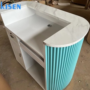 Kisen Luxury Front Desk RICE WHITE With Lamp <b>Counter</b> Sport Center <b>Reception</b> Desk Modern Design <b>Reception</b> Desk for Beauty Salon - Product Image 3