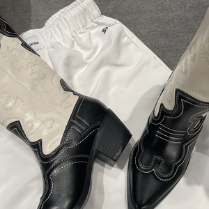 Xinzirain Tùy Chỉnh Mùa Đông Nữ Cowgirl Cao Khởi Động Cổ Điển Thêu Mô Hình Khối Gót Chân Phụ Nữ Khởi Động Phương Tây - Product Image 3