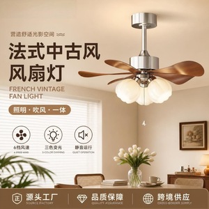Ventilador de techo de estilo retro francés con luces LED para sala de estar y comedor, cuerpo de hierro, aspas de ABS, motor de cobre. - Product Image 5
