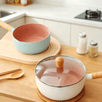 FLEY Batterie de cuisine multi-tailles style japonais minimaliste, antiadhésive en aluminium, avec poignée en bois, pour la cuisson de la neige, la friture, les sauces et la cuisson des bouillons